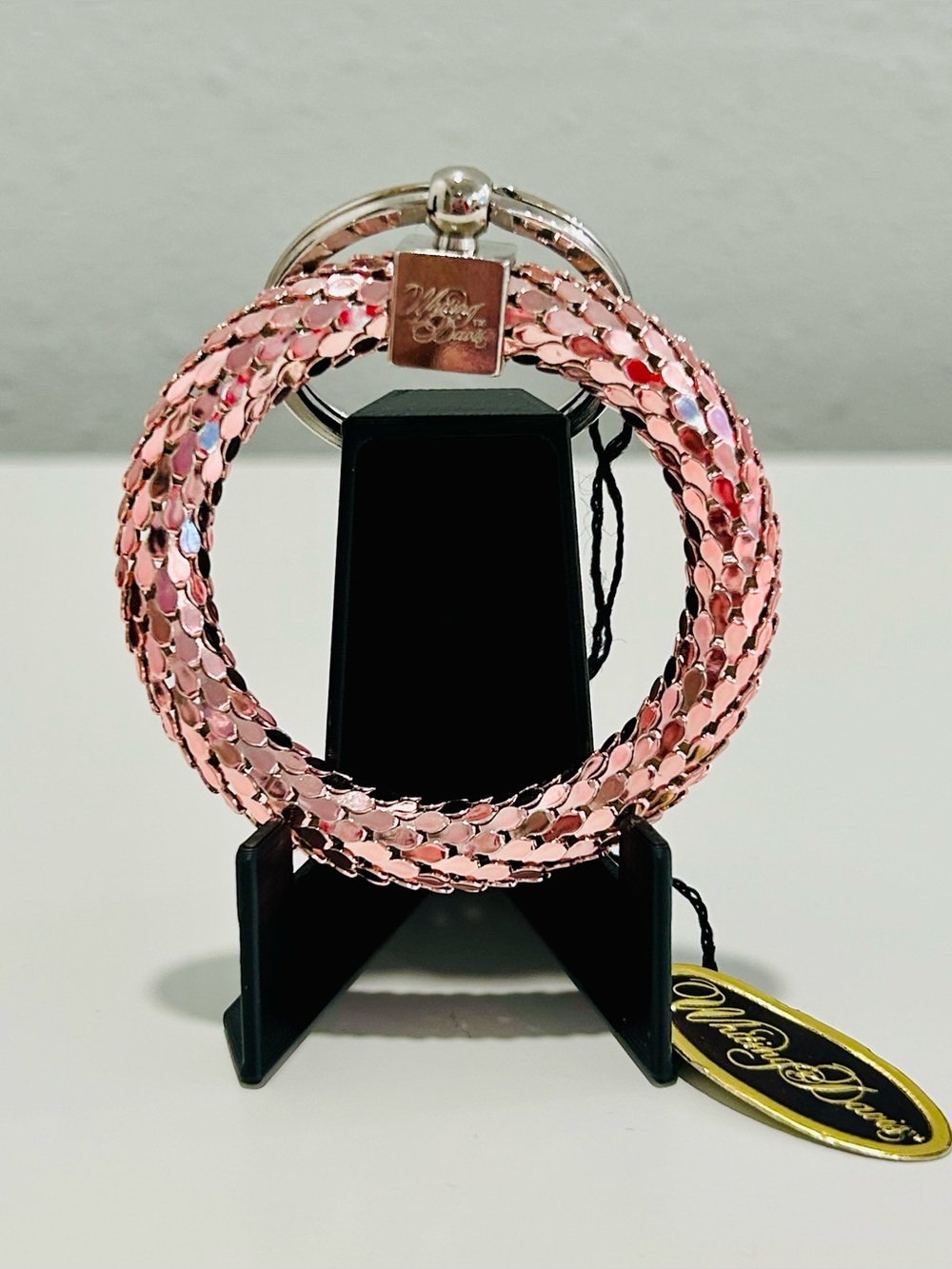 Vintage Whiting & Davis Pink Mesh Keychain Round Key Ring 3794K PK